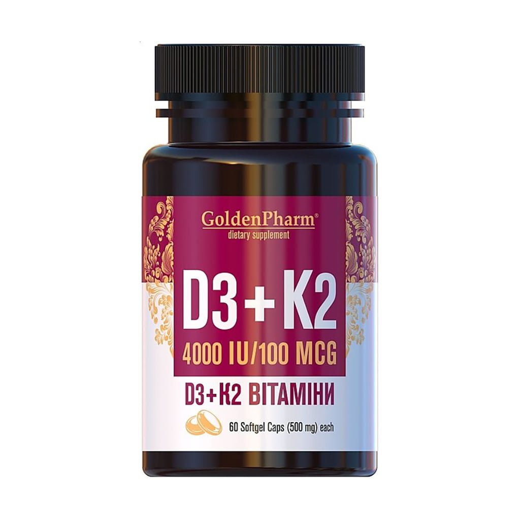 Вітаміни Д3 + К2 Golden Pharm D3 + K2, 60 желатинових капсул